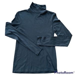 Vince Pima Cotton Black Mock Neck Long Sleeve Top